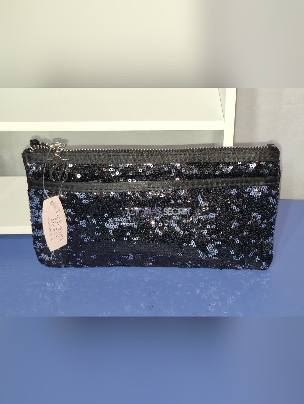 Victoria's Secret Black Sequin Wristlet Clutch- NWT